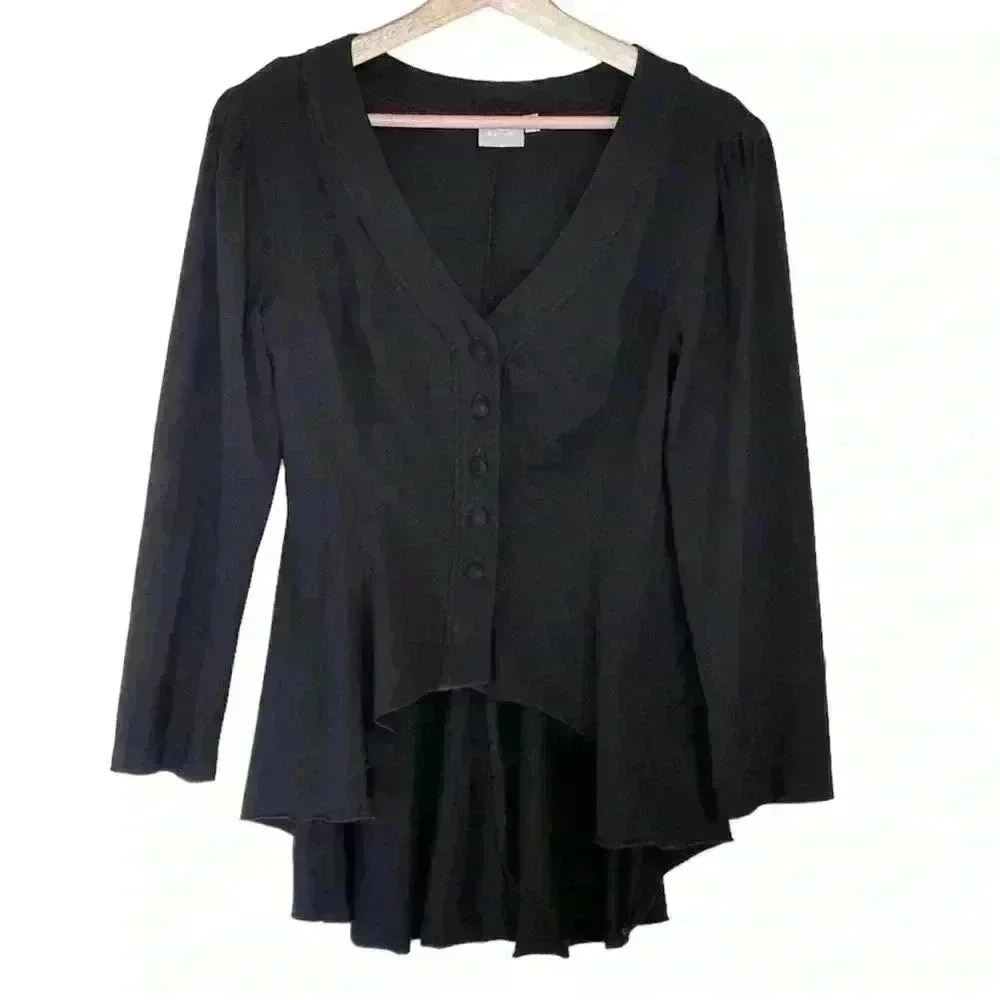 eShakti Peplum High Low Shirt/Cardigan | Black |‎ SZ L
